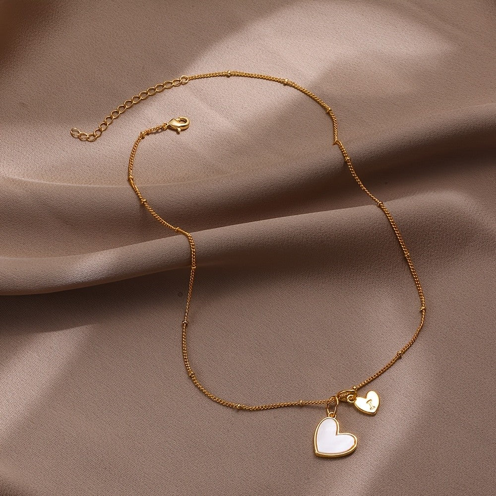 Mother-of-Pearl Heart & Initial Necklace
