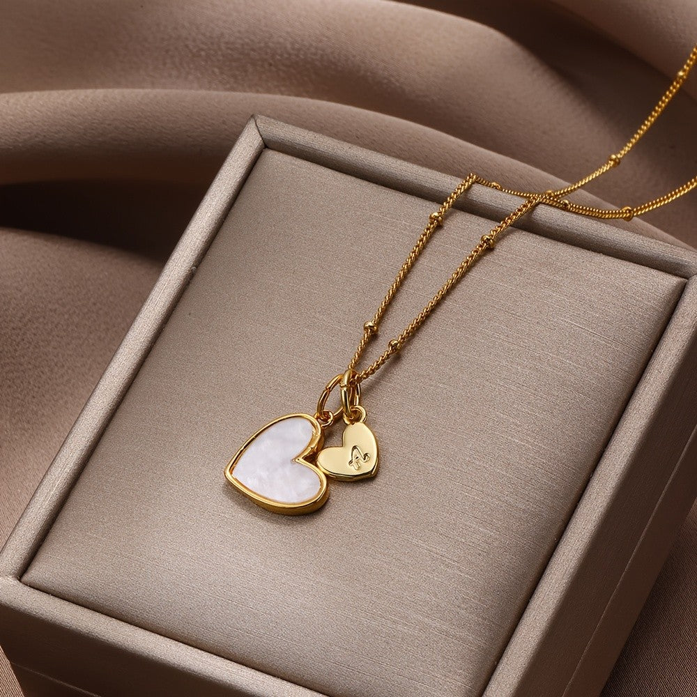 Mother-of-Pearl Heart & Initial Necklace