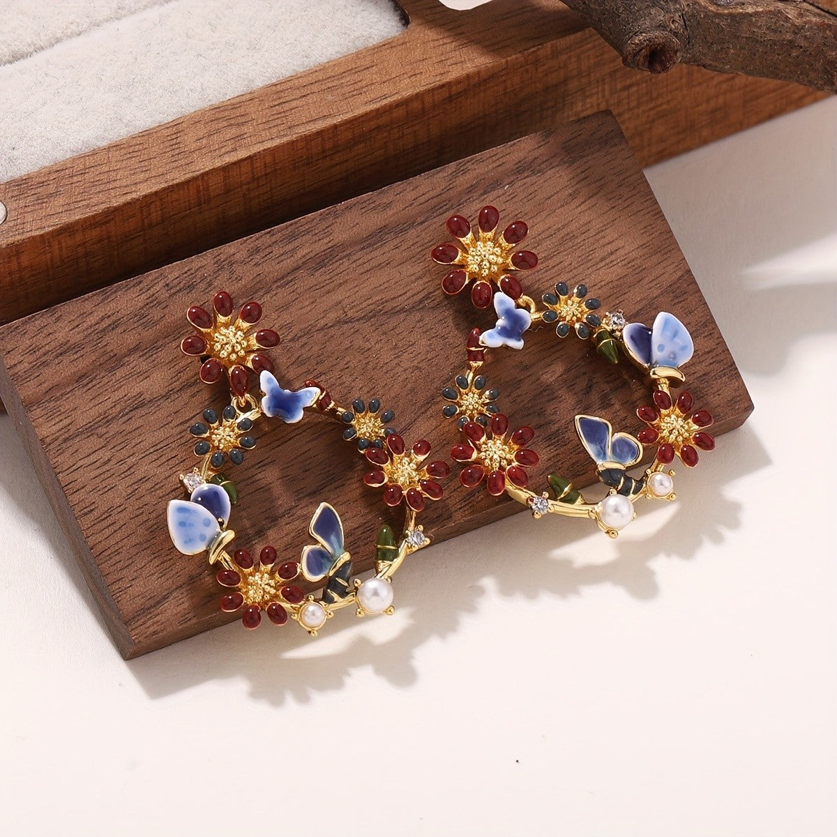 Enamel Daisy & Butterfly Earrings