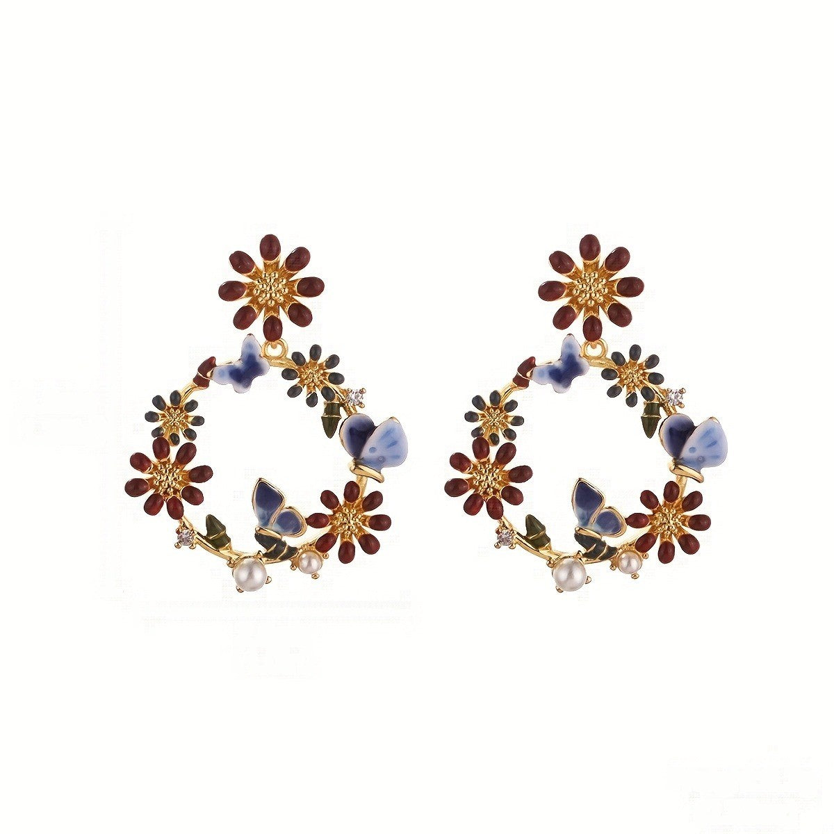 Enamel Daisy & Butterfly Earrings