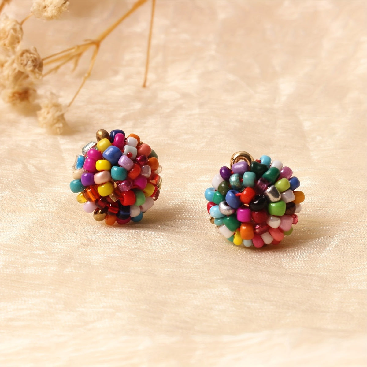 Colorful Beaded Ball Earrings