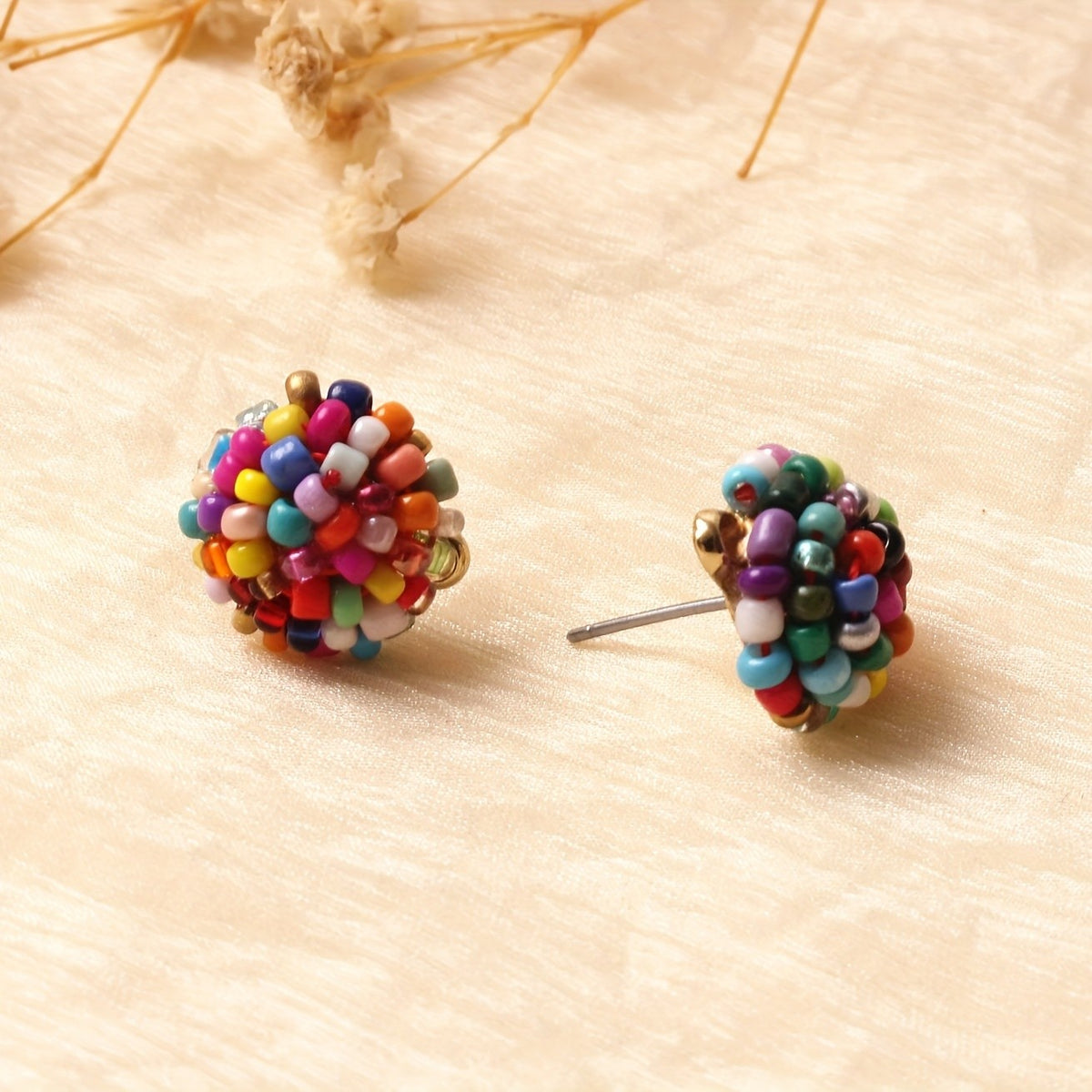 Colorful Beaded Ball Earrings