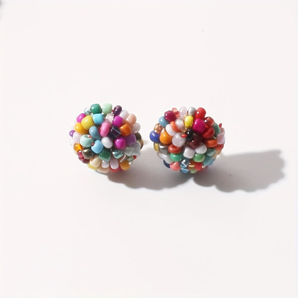 Colorful Beaded Ball Earrings