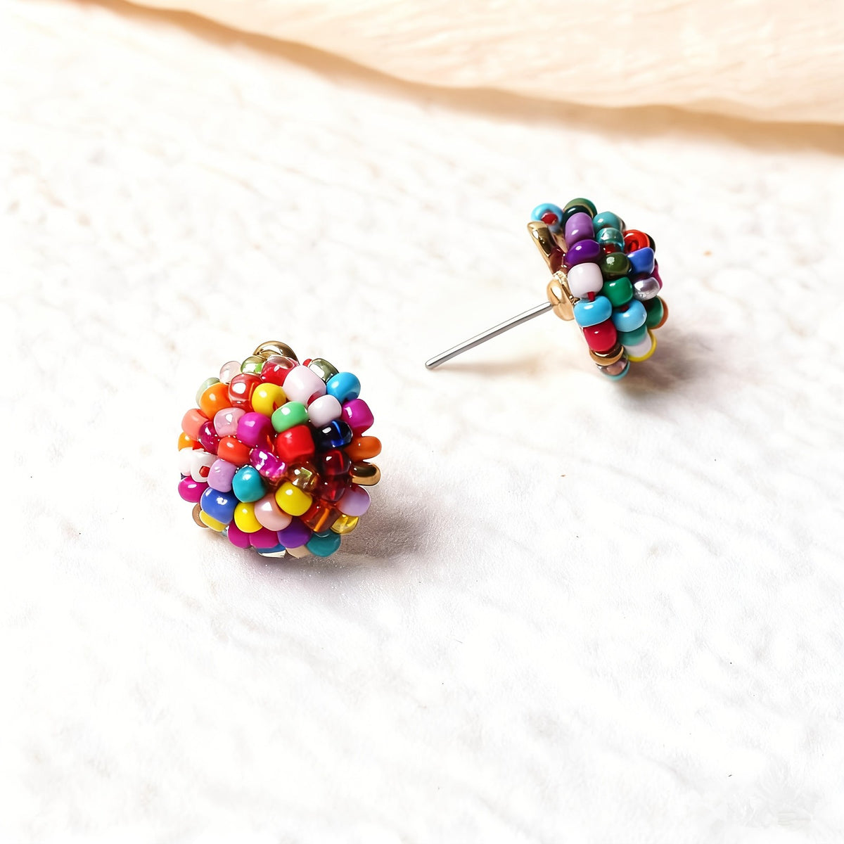 Colorful Beaded Ball Earrings