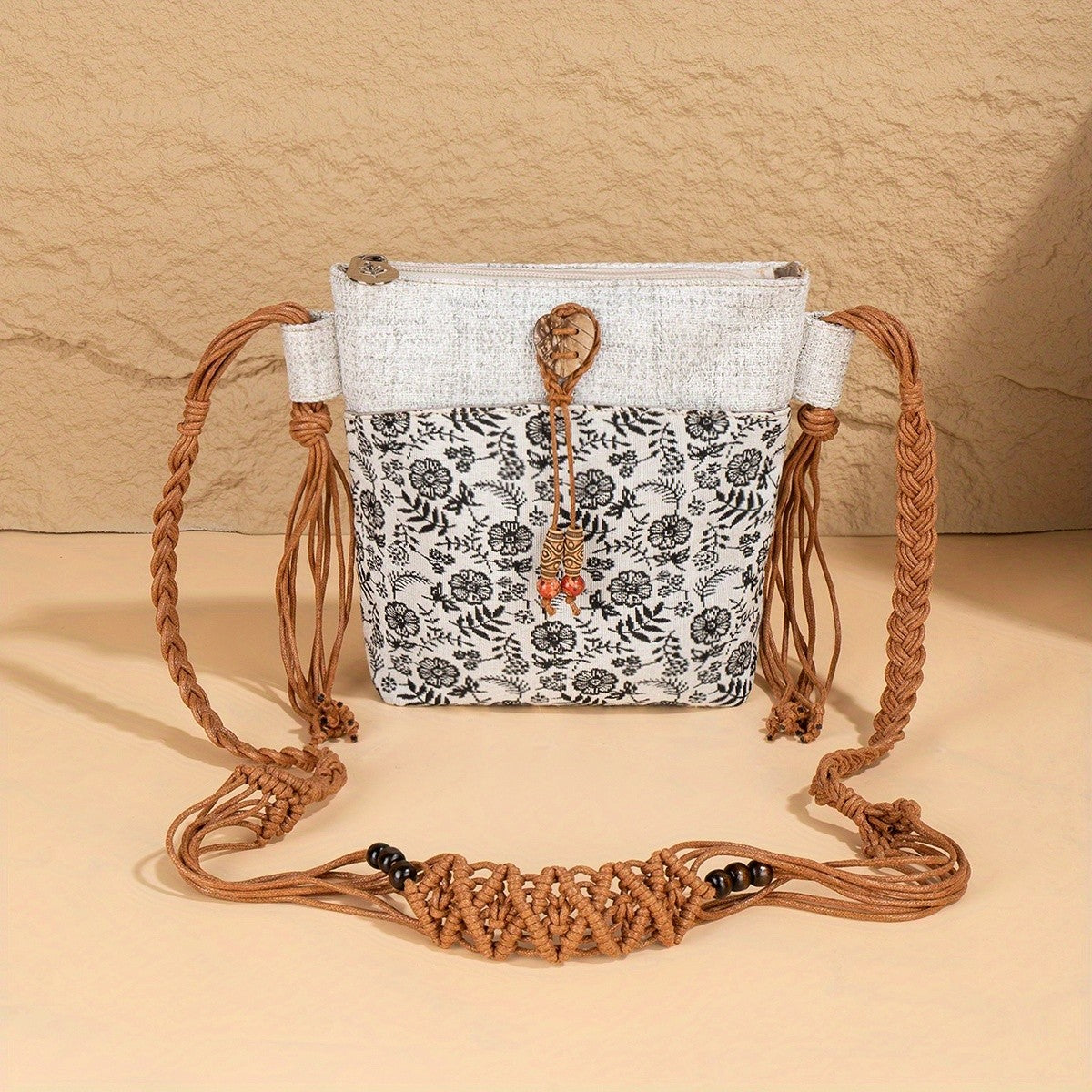 Floral Braided Crossbody Bag