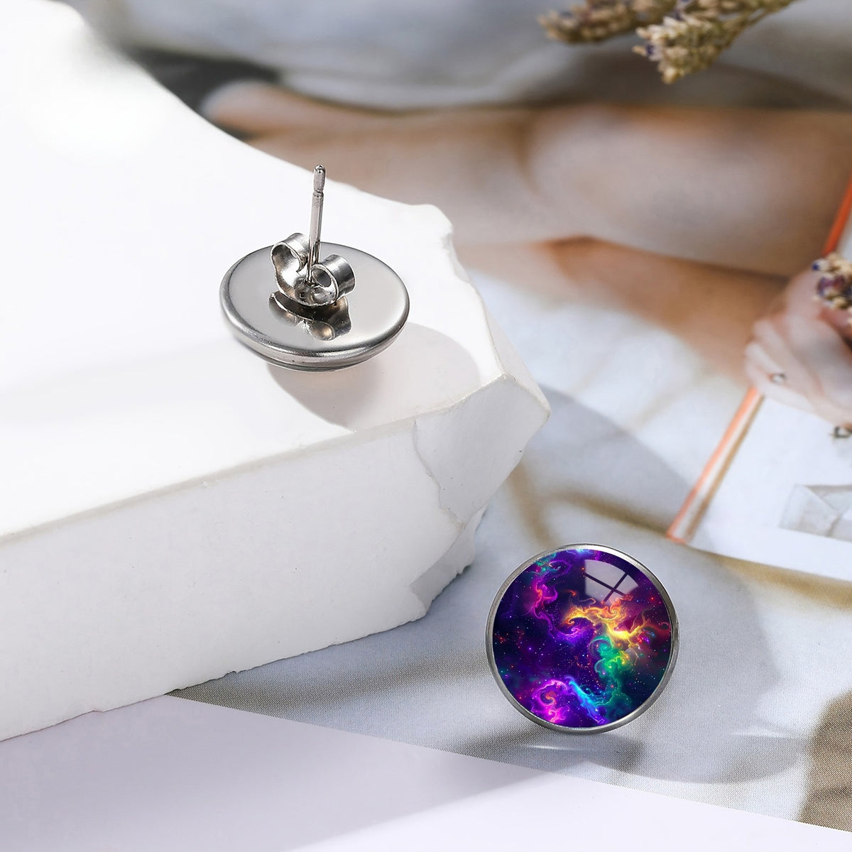 Rainbow Nebula Stud Earrings