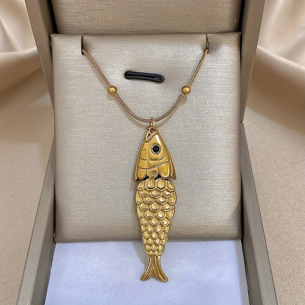 Textured Fish Pendant Necklace