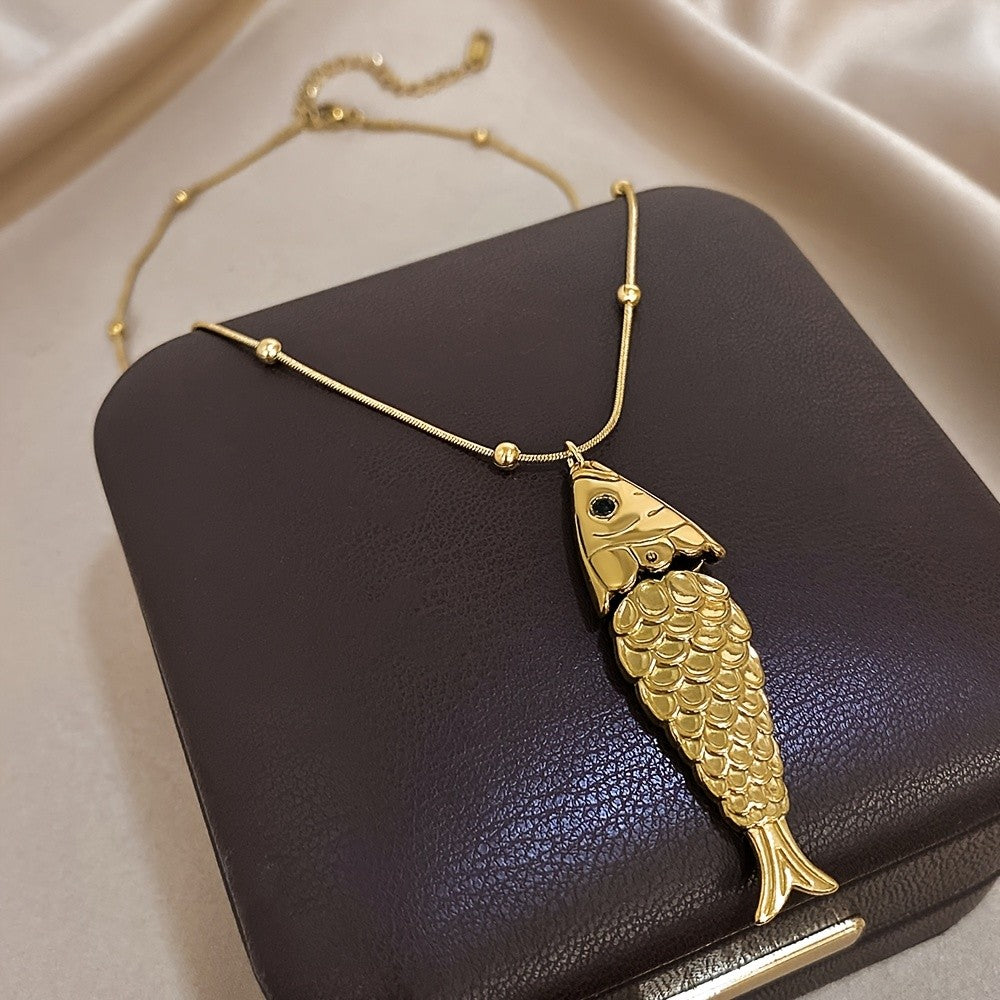 Textured Fish Pendant Necklace