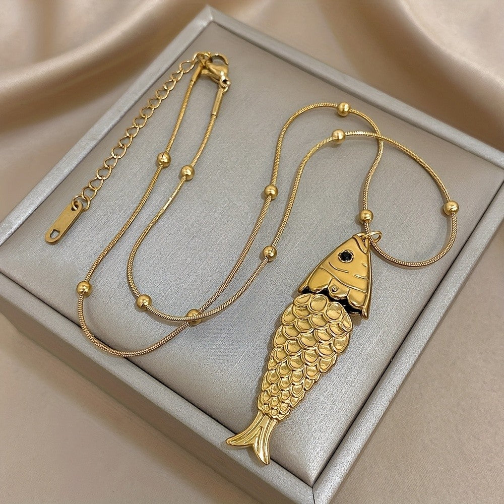 Textured Fish Pendant Necklace