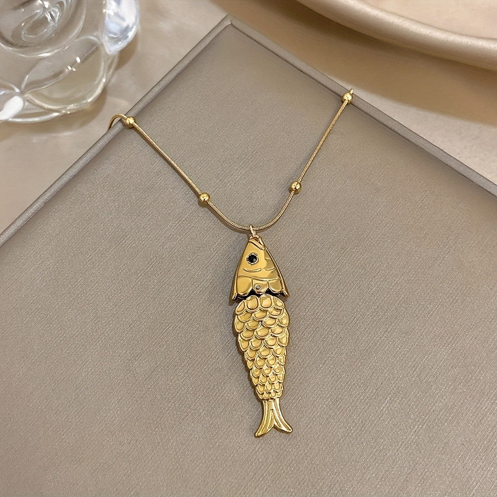 Textured Fish Pendant Necklace