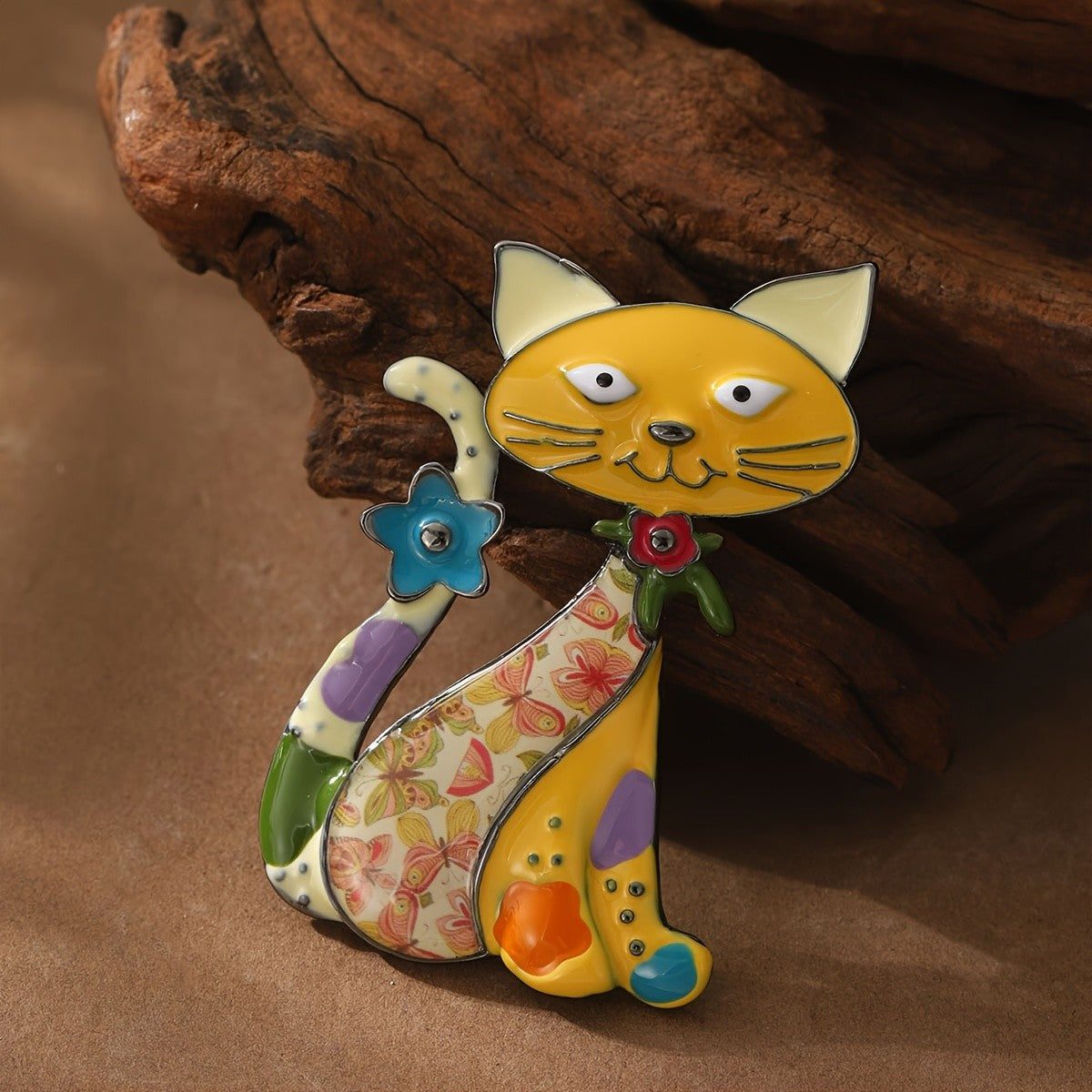 Colorful Floral Cat Brooch