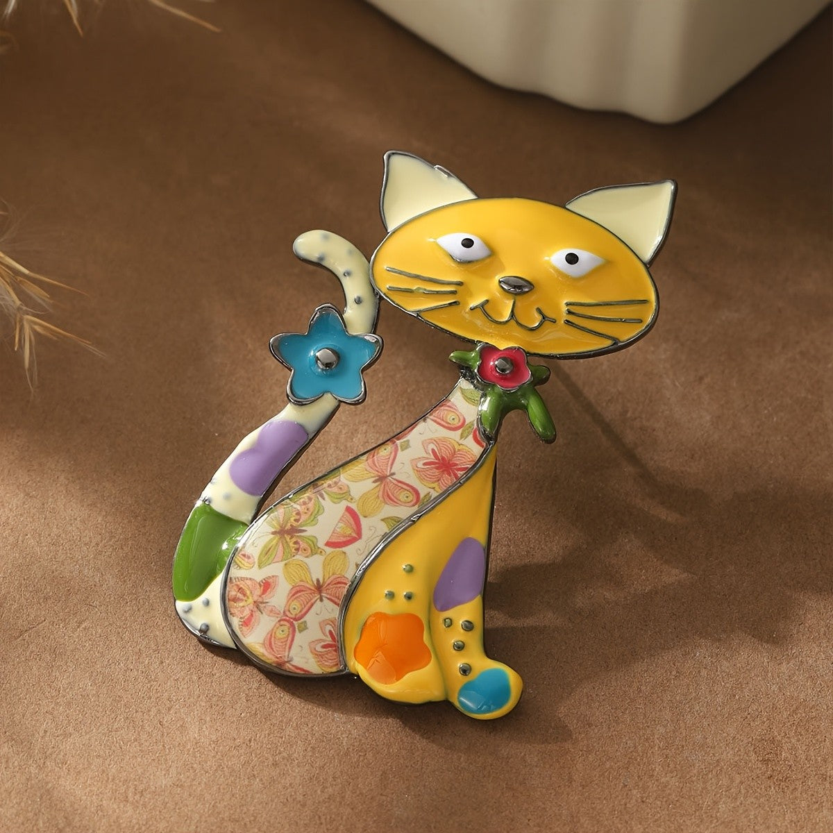 Colorful Floral Cat Brooch