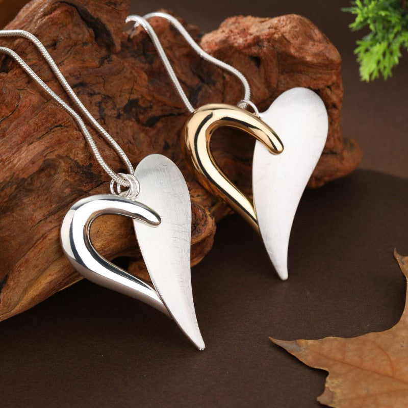 Brushed Curve Heart Pendant Necklace