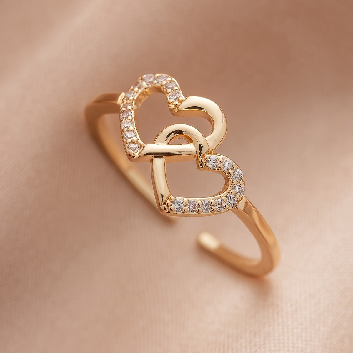 Crystal Double Heart & Infinity Open Ring