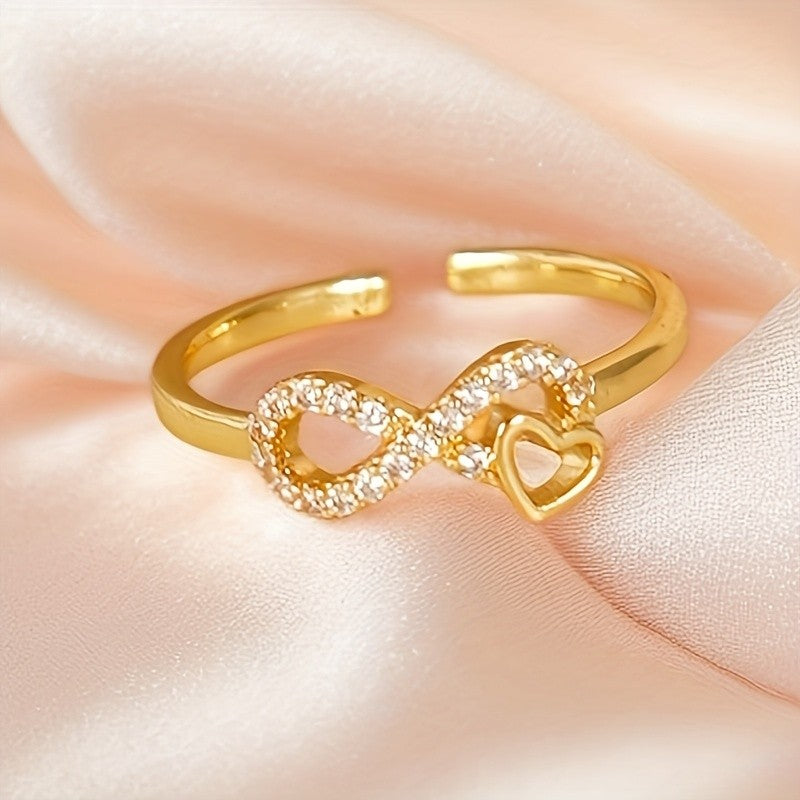 Crystal Double Heart & Infinity Open Ring