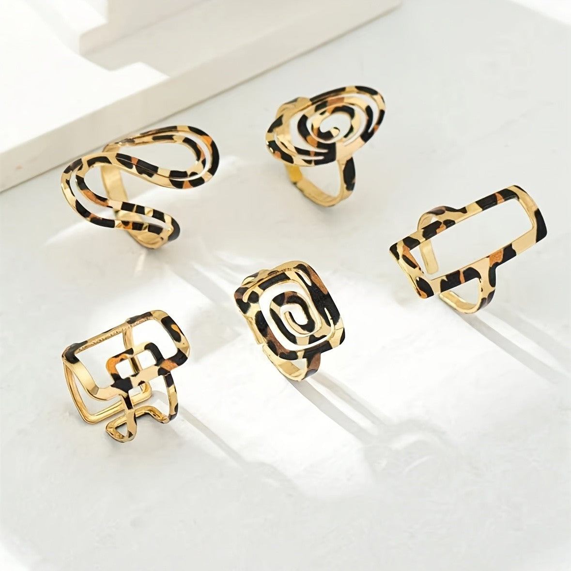 Leopard Spiral Stackable Ring Set