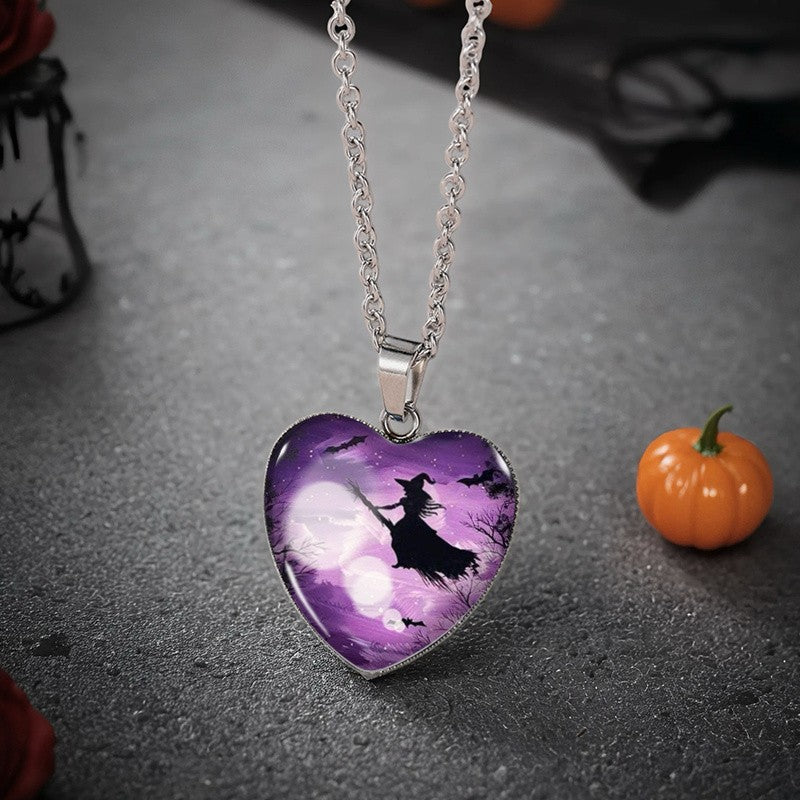 Purple Witch Heart Necklace