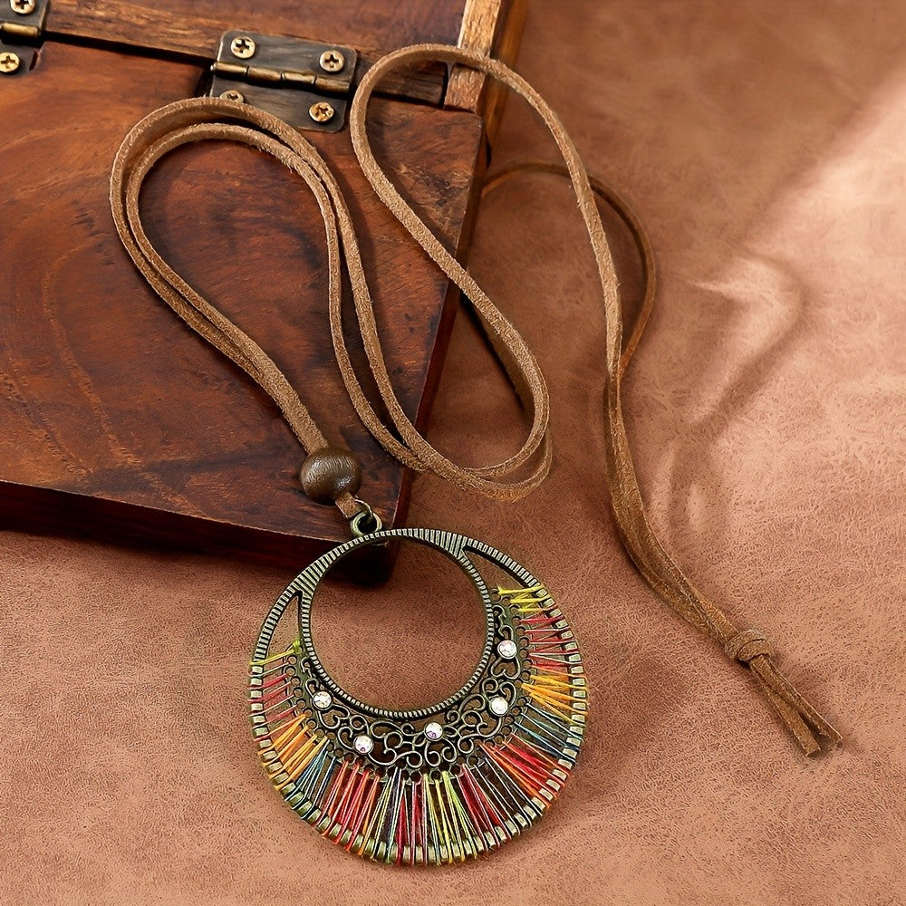 Colorful Thread Sunburst Pendant Necklace
