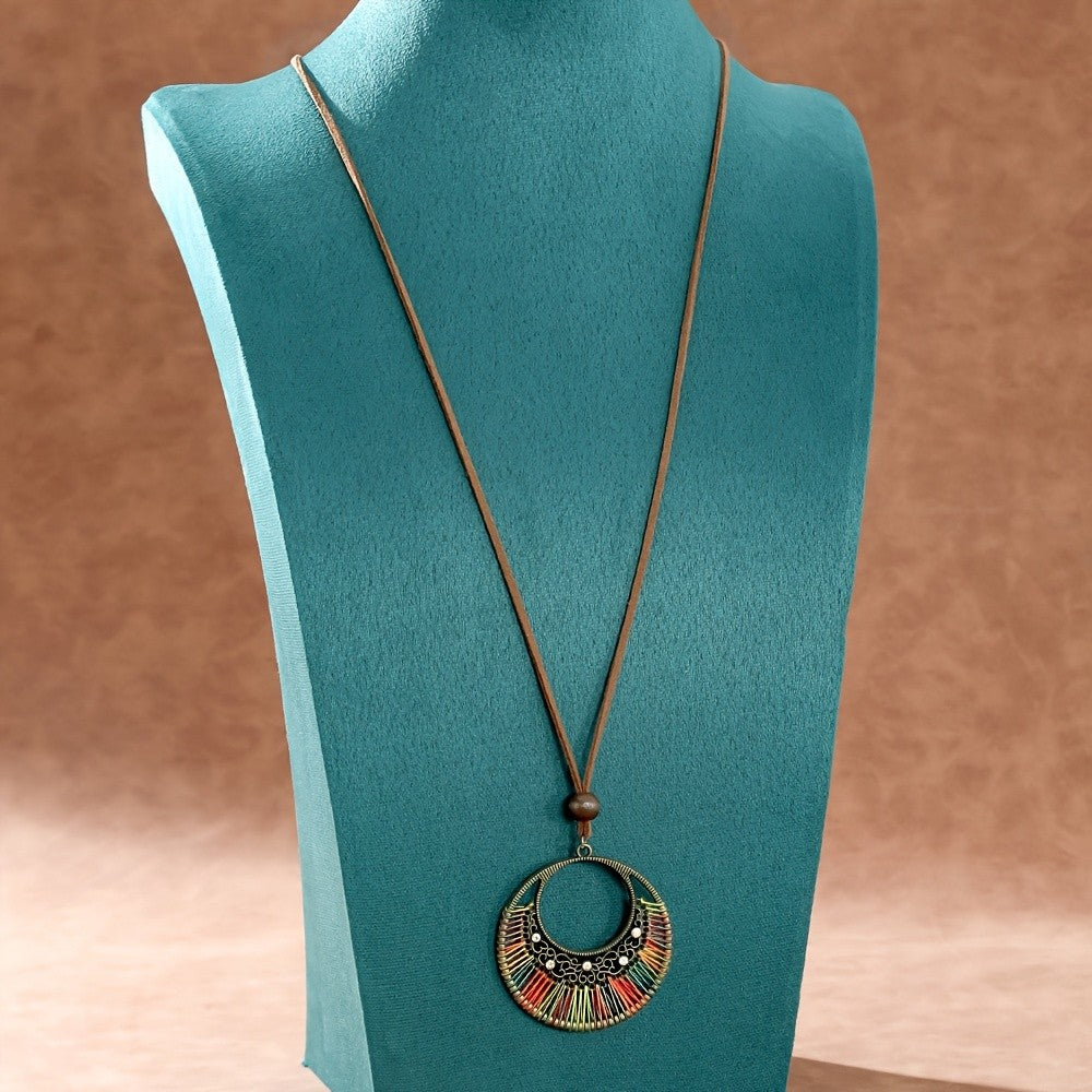 Colorful Thread Sunburst Pendant Necklace