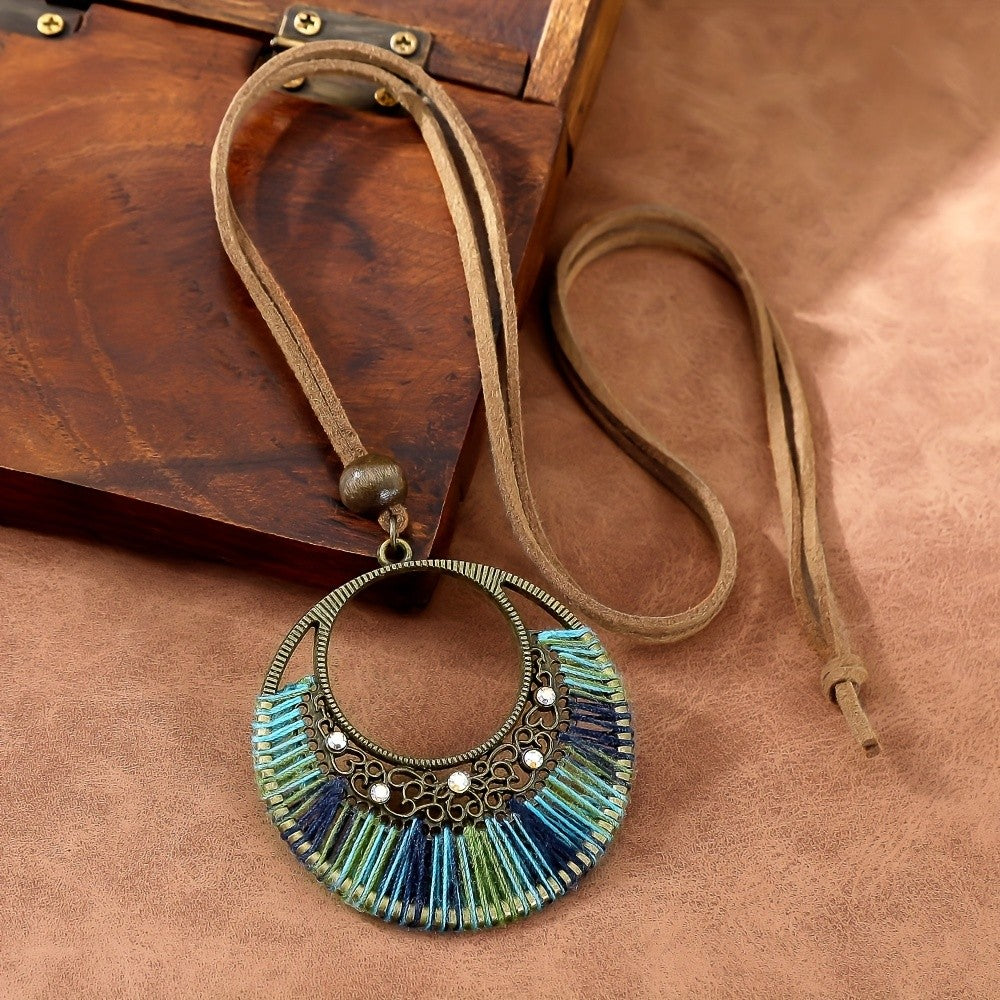Colorful Thread Sunburst Pendant Necklace