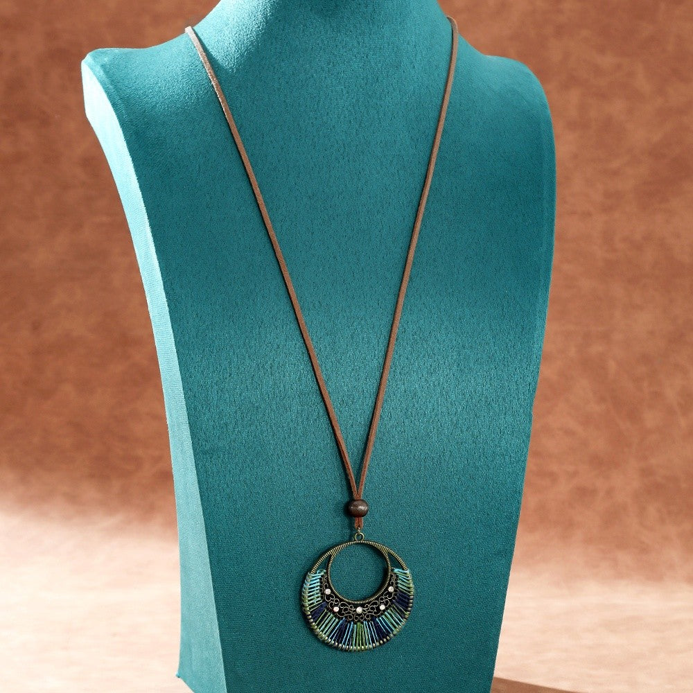 Colorful Thread Sunburst Pendant Necklace