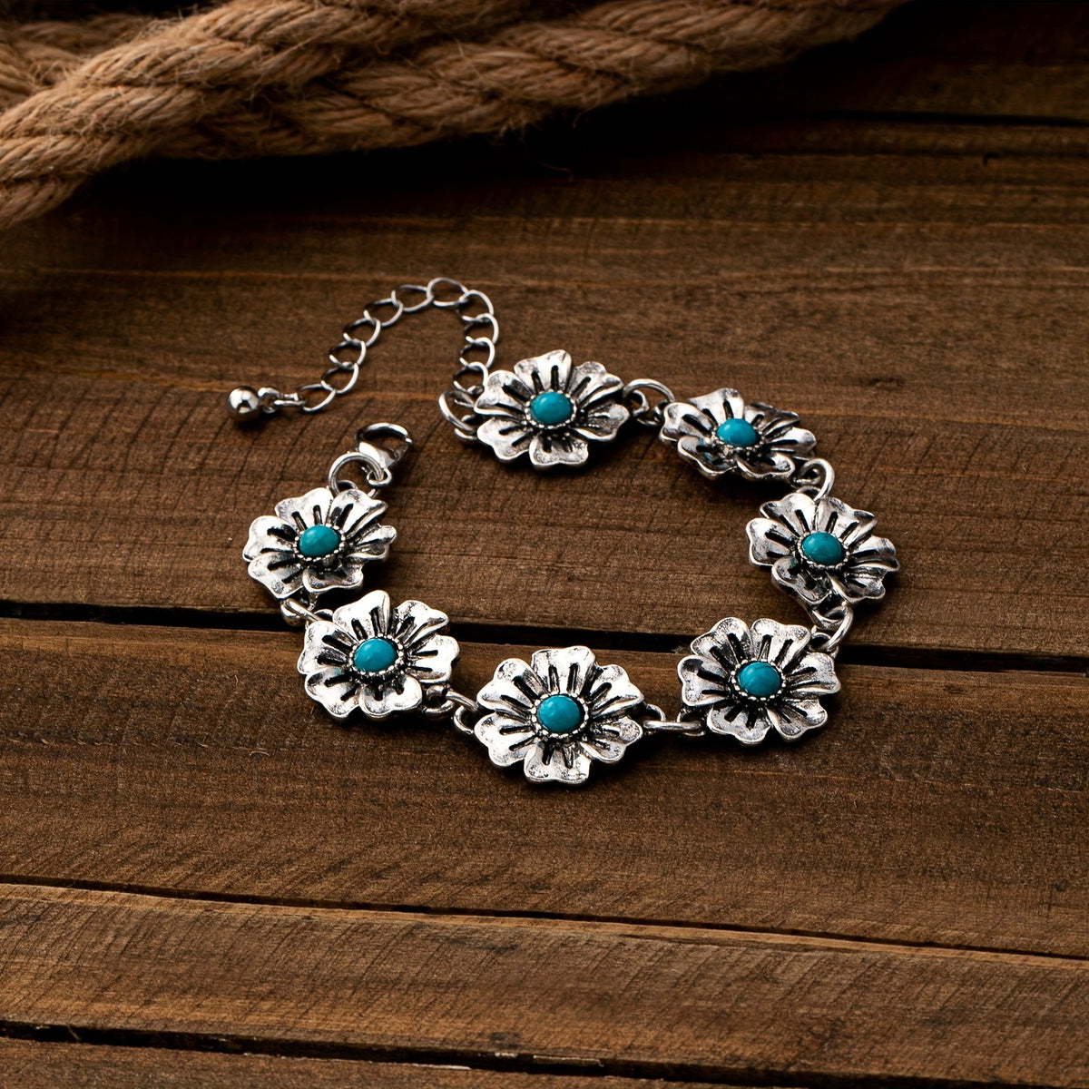 Turquoise Flower Link Bracelet