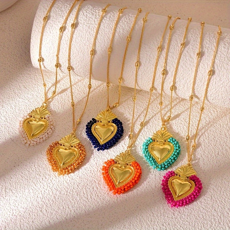 Colorful Beaded Heart Necklace