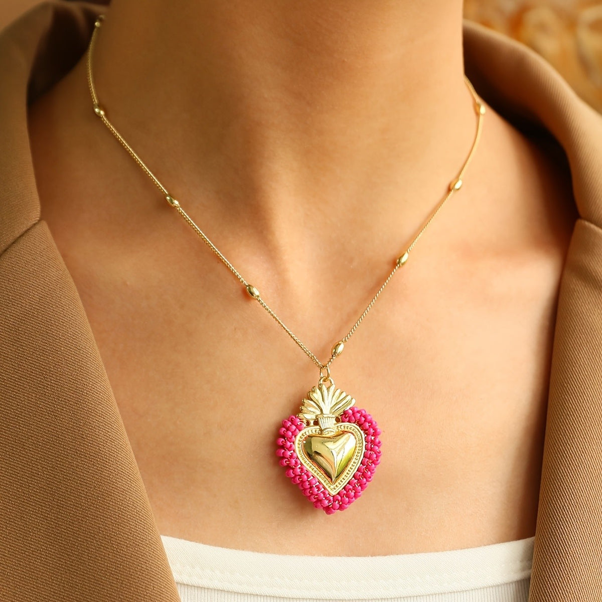 Colorful Beaded Heart Necklace