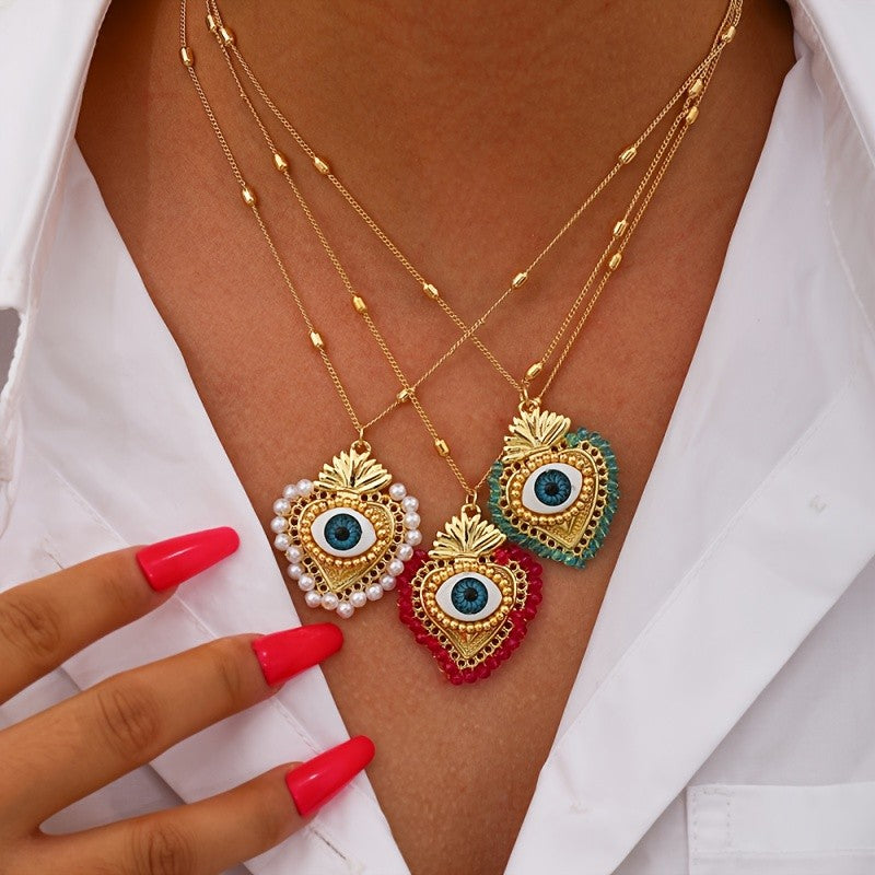 Colorful Beaded Heart Necklace