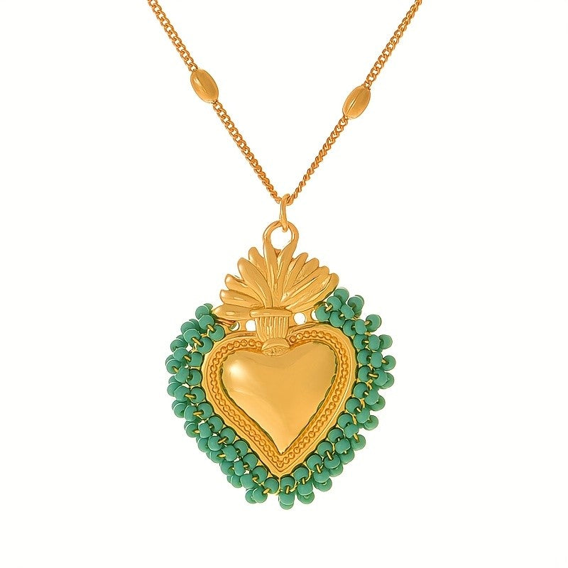 Colorful Beaded Heart Necklace