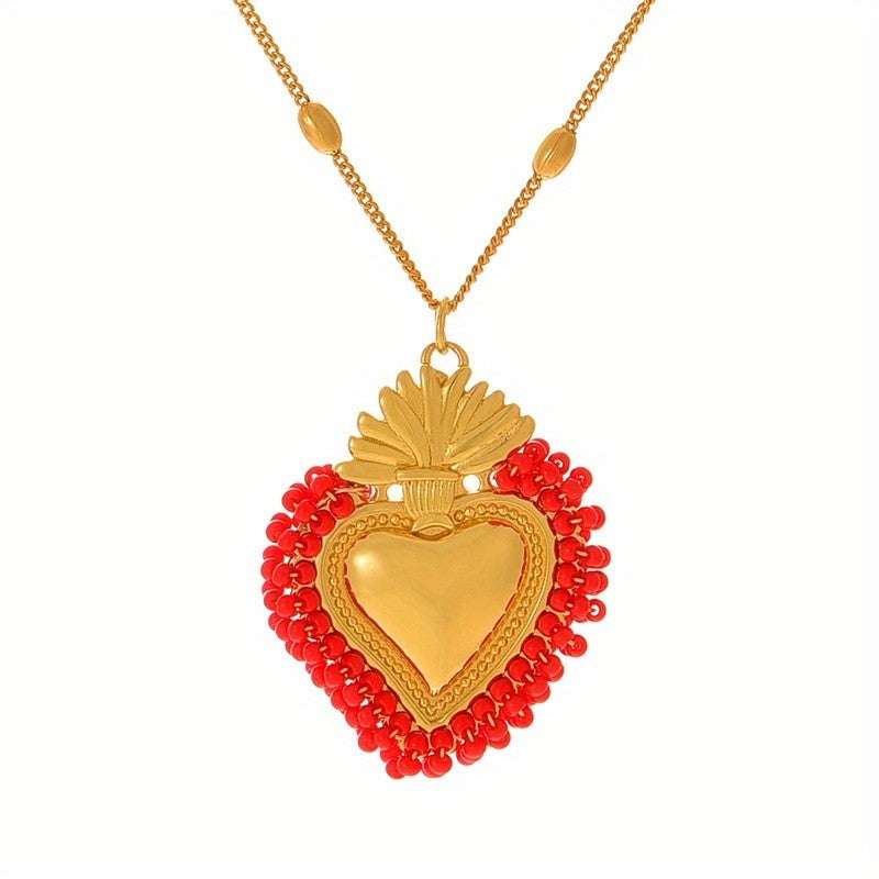 Colorful Beaded Heart Necklace