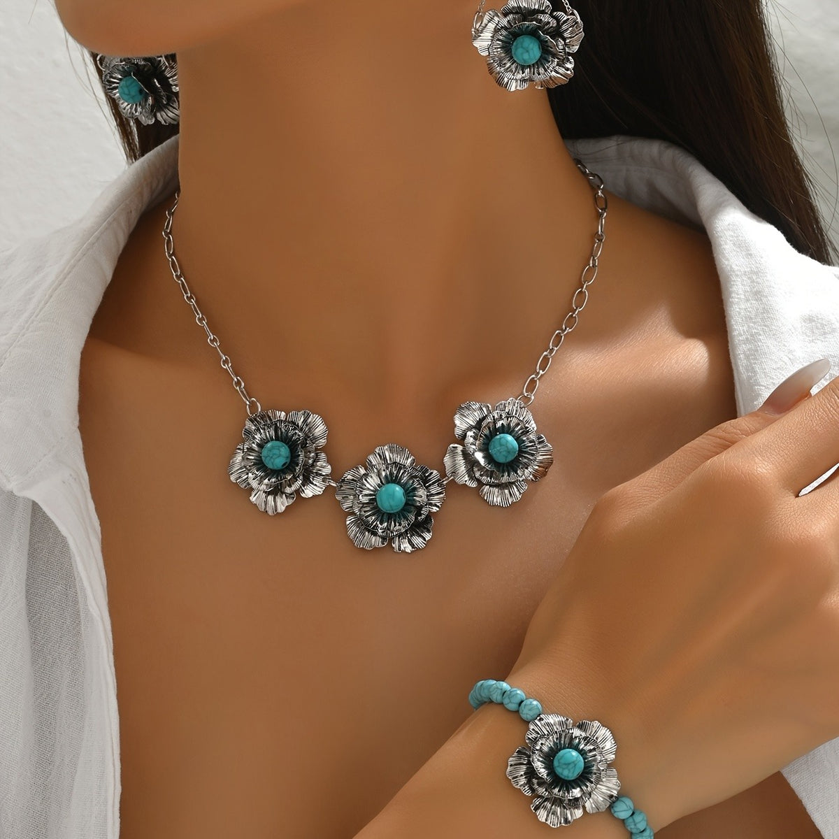 Turquoise Floral Jewelry Set