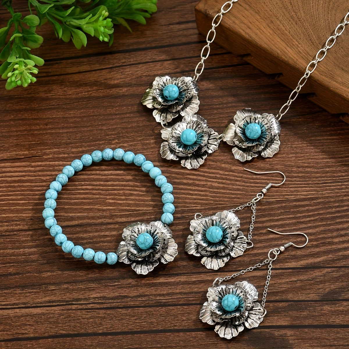 Turquoise Floral Jewelry Set