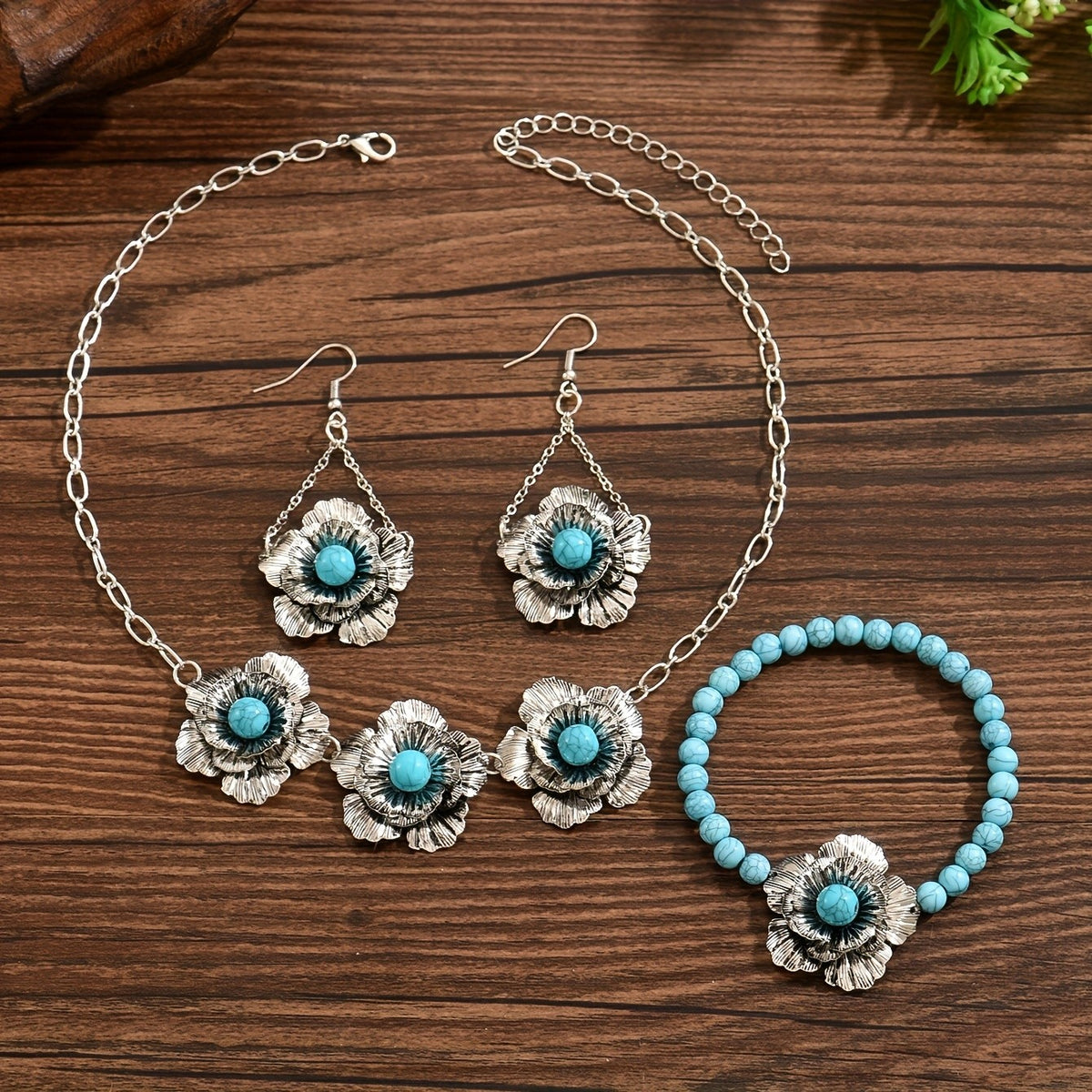 Turquoise Floral Jewelry Set