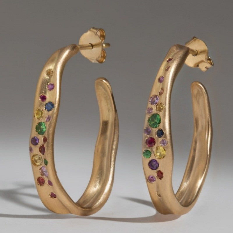 Multi-Color Zircon Hoop Earrings