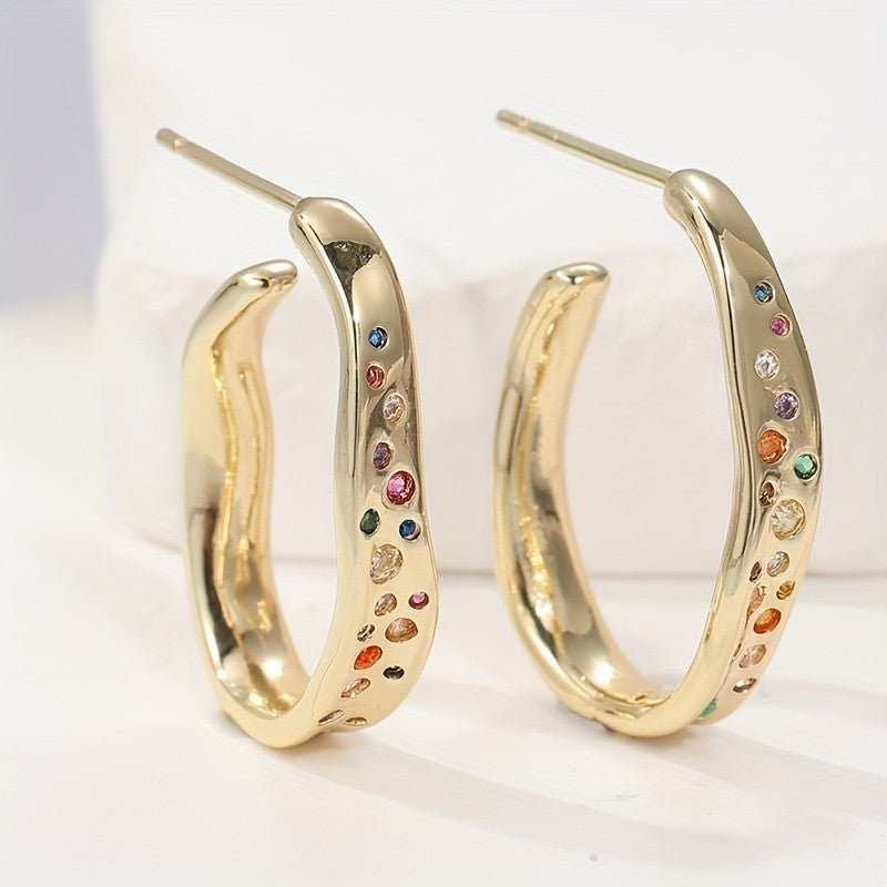 Multi-Color Zircon Hoop Earrings