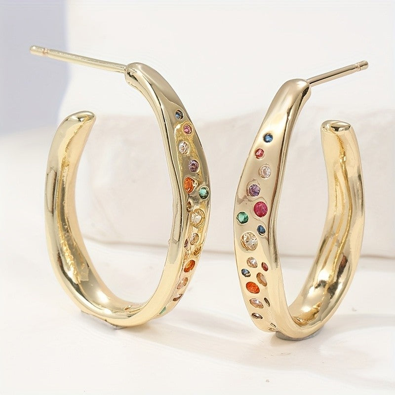 Multi-Color Zircon Hoop Earrings