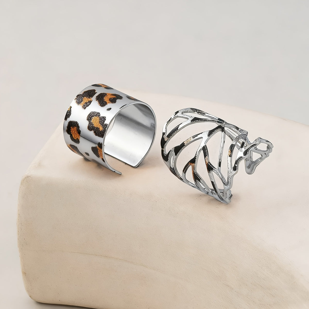 Leopard & Leaf Open Ring Set