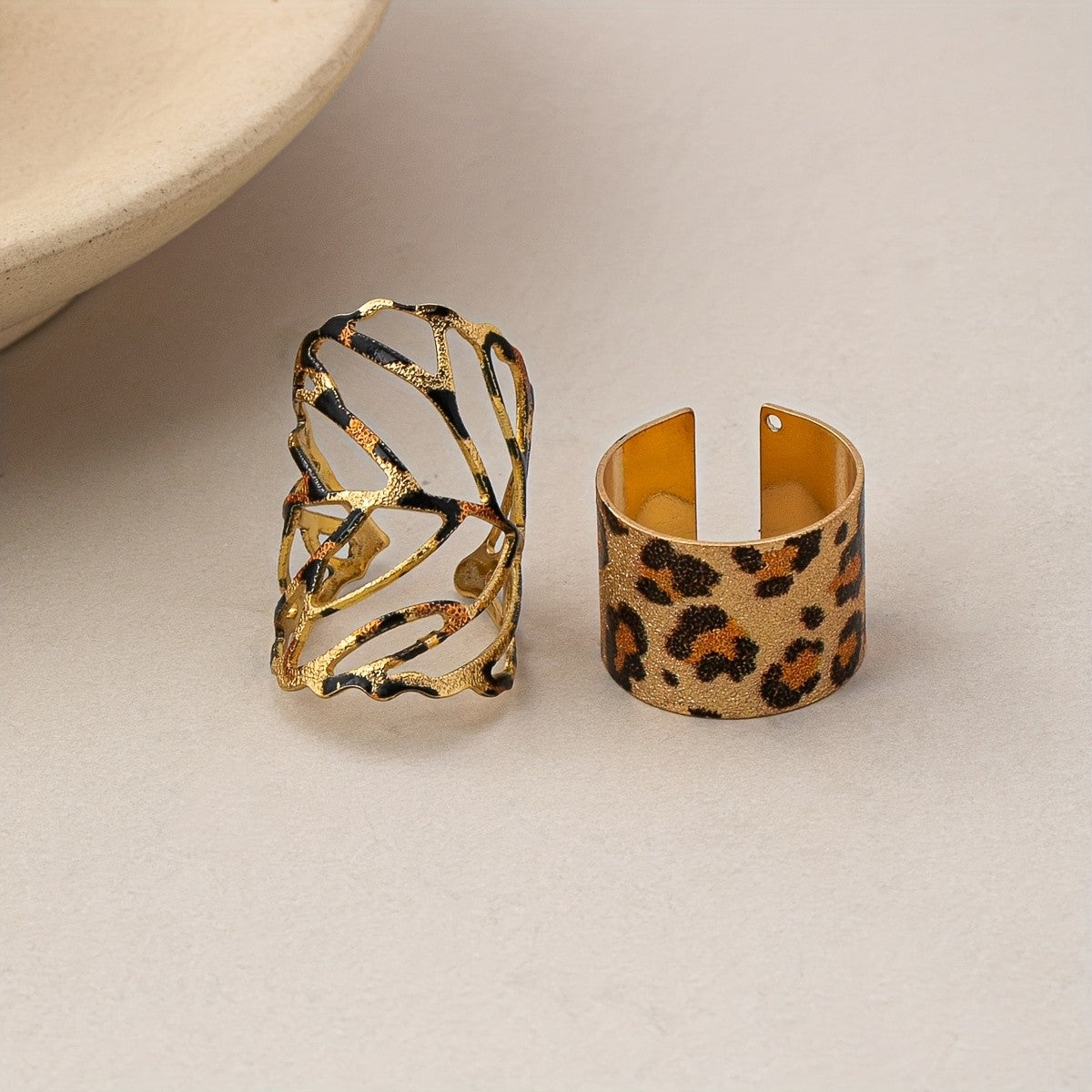 Leopard & Leaf Open Ring Set