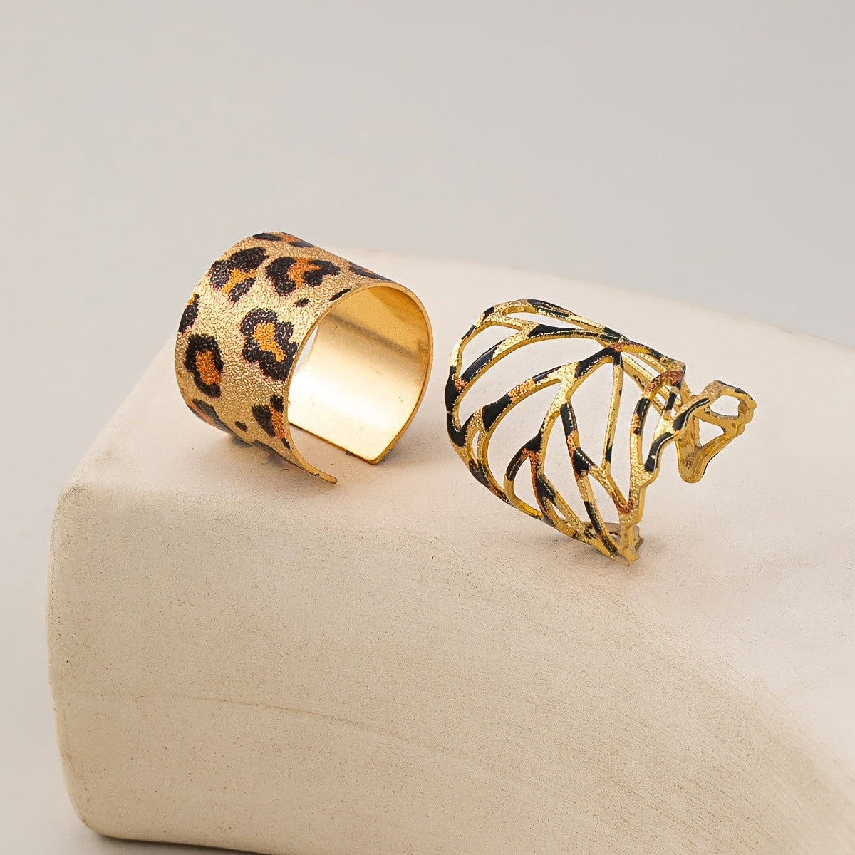 Leopard & Leaf Open Ring Set