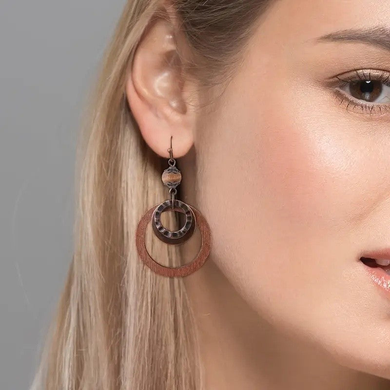 Wooden Hoop Drop Earrings