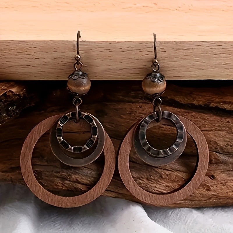 Wooden Hoop Drop Earrings