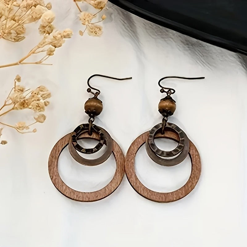 Wooden Hoop Drop Earrings