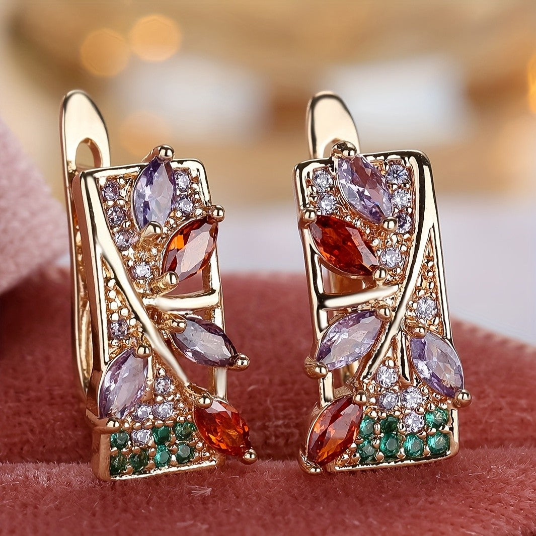 Multicolor Zircon Leaf Earrings
