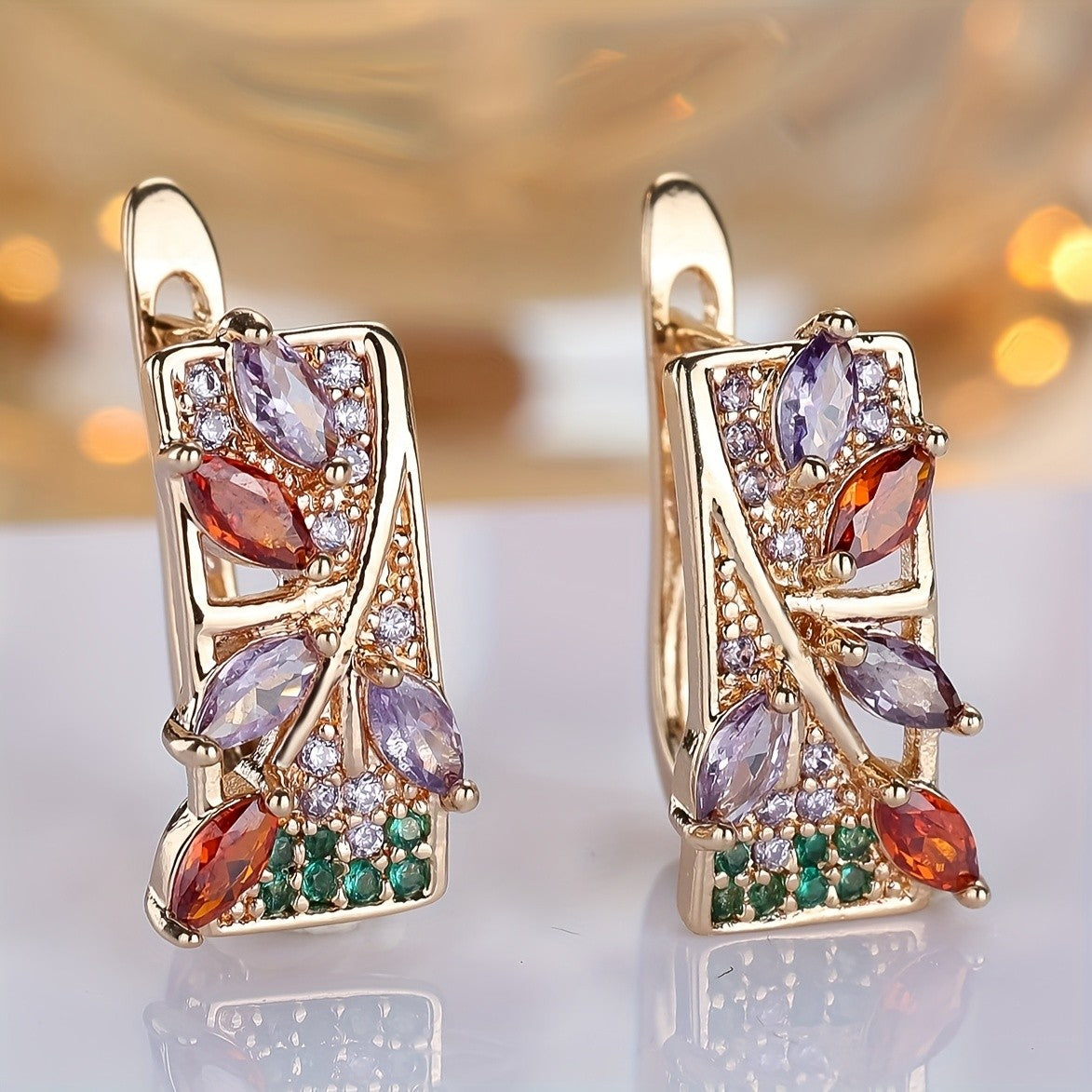 Multicolor Zircon Leaf Earrings