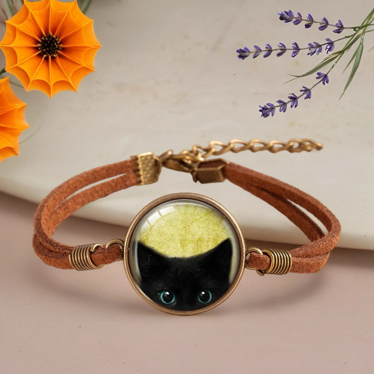 Black Cat Glass Dome Bracelet