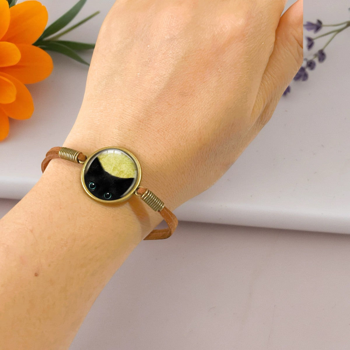 Black Cat Glass Dome Bracelet