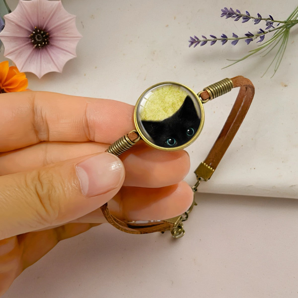Black Cat Glass Dome Bracelet