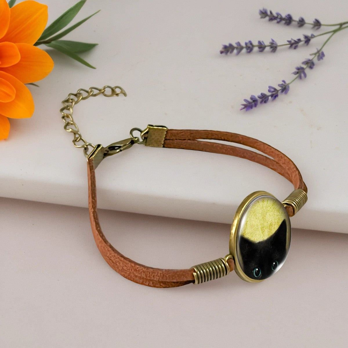 Black Cat Glass Dome Bracelet