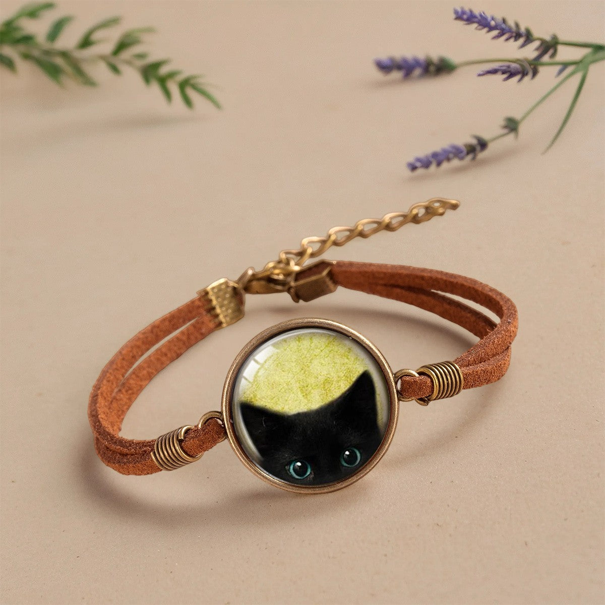 Black Cat Glass Dome Bracelet